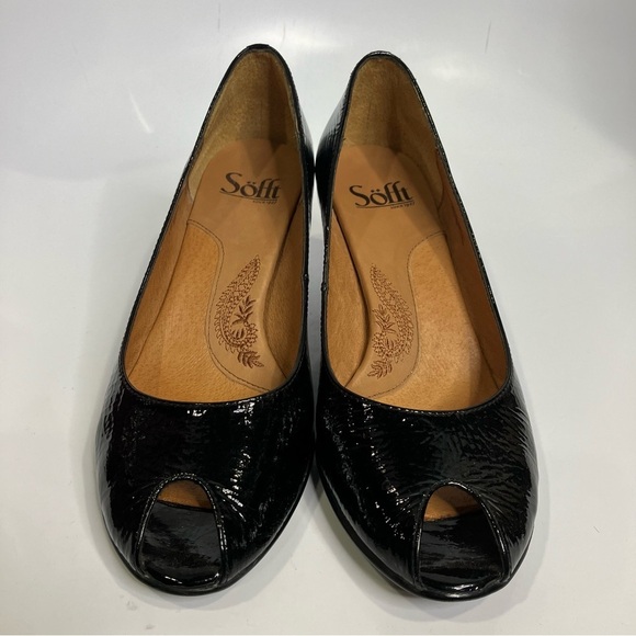 Sofft black patent leather heels pumps peep toe size‎ 7.5 dressy black tie - Picture 3 of 10